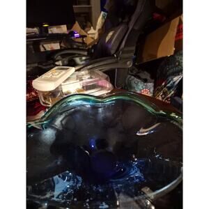 Vintage Murano Art Glass Bowl Sommerso With Vibrant Color Cobalt Blue And...